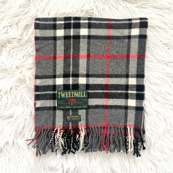 Vintage Tweedmill 100% lambswool made in Britain large plaid wrap scarf - Picture 1 of 7